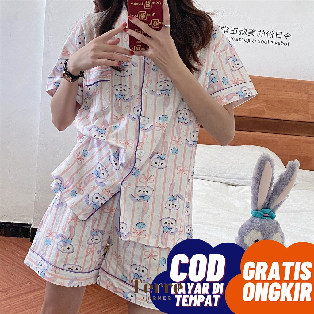 Jual Baju Tidur Wanita Ae Ri Sleepwear Stella Rabbit Lengan Pendek ...
