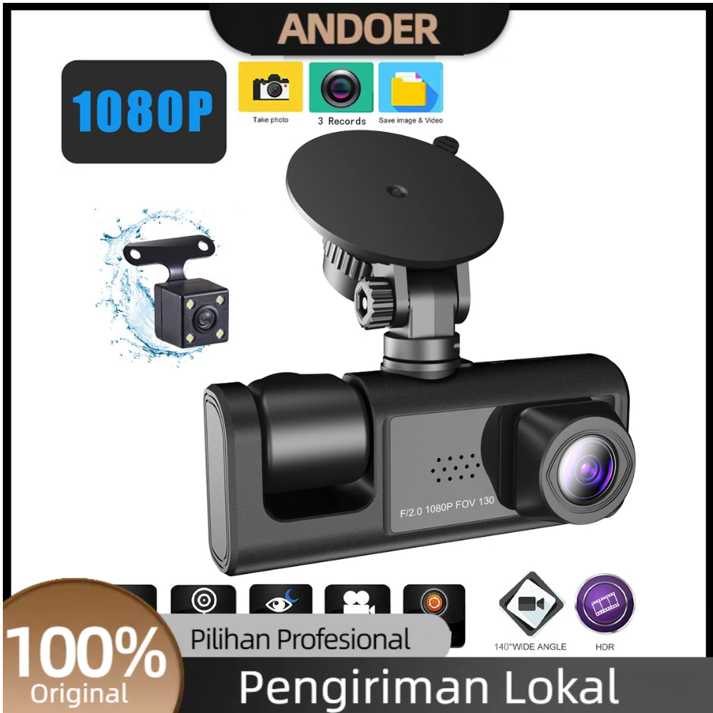 Jual [LOCAL]1080P DVR Dash Camera Front & Inside & Rear Camera Driving ...