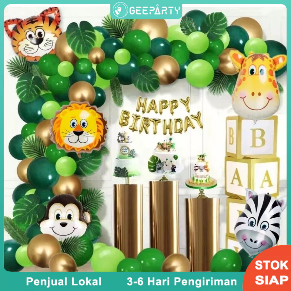 134 Pcs Safari Hutan Perlengkapan Pesta Set Balon Hewan Daun untuk Dekorasi Pesta Ulang Tahun Anak