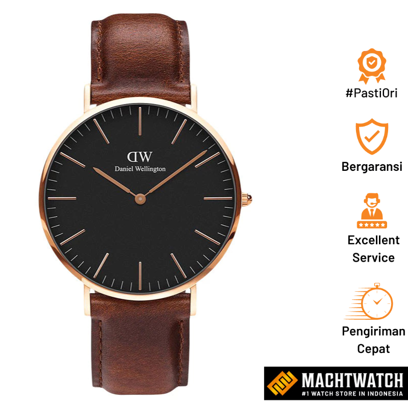 Jual Jam Tangan Pria Daniel Wellington Classic DW00100124 St Mawes Black Dial Brown Leather Strap Shopee Indonesia