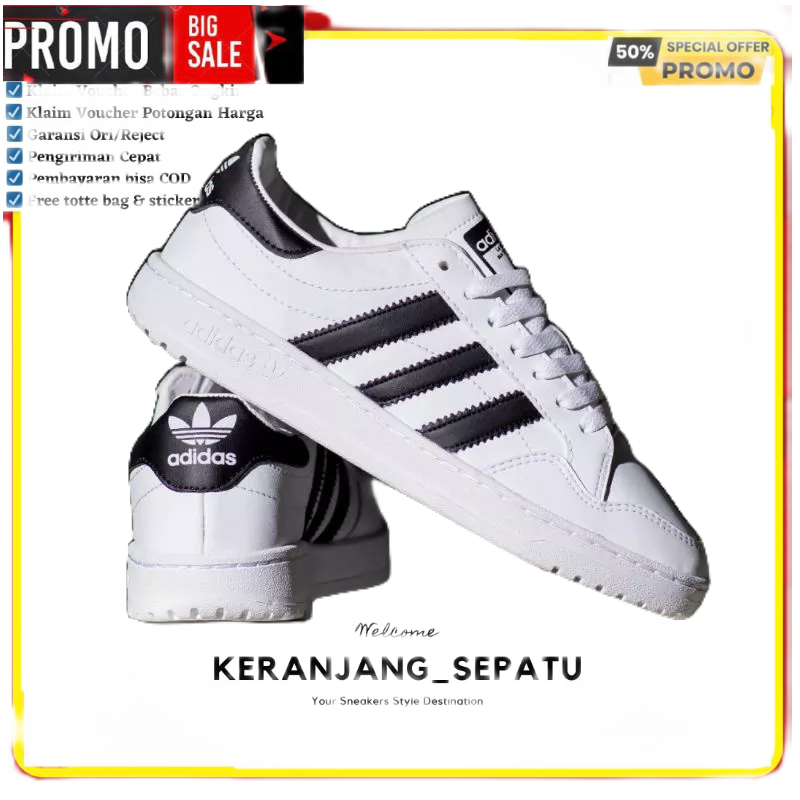 Jual ADIDAS TEAM COURT WHITE BLACK ORIGINAL 100 SEPATU ADIDAS