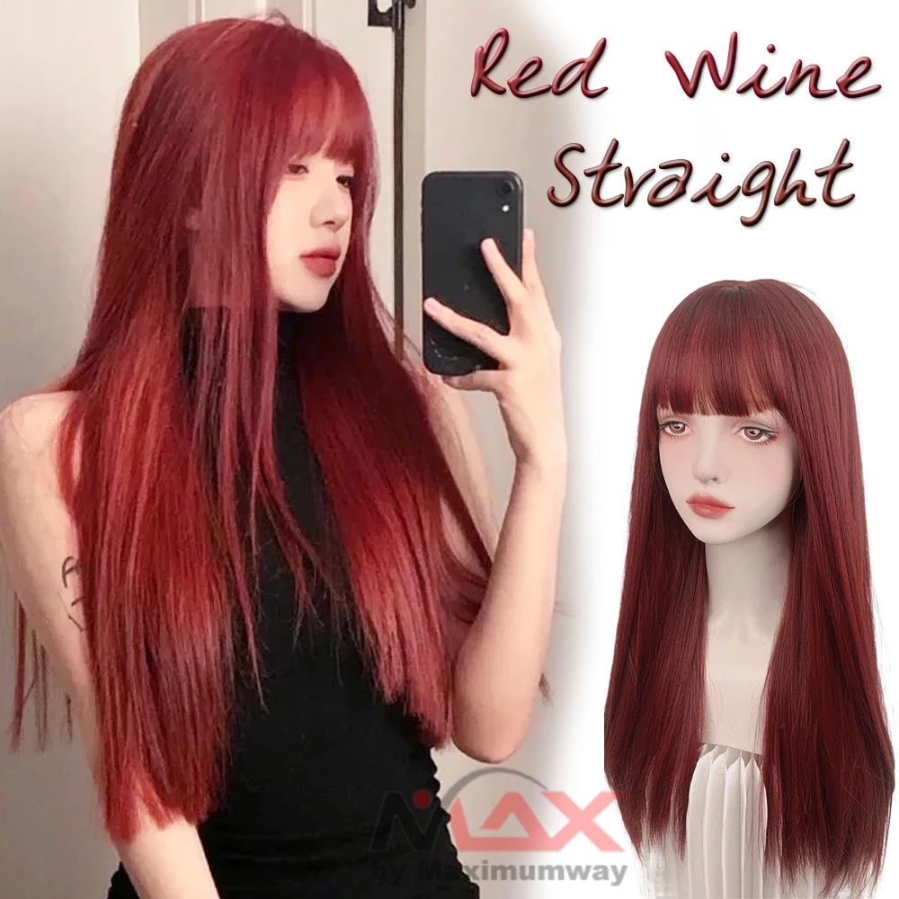 Jual Wig Rambut Palsu panjang merah Red Wine Wanita cantik korea ...