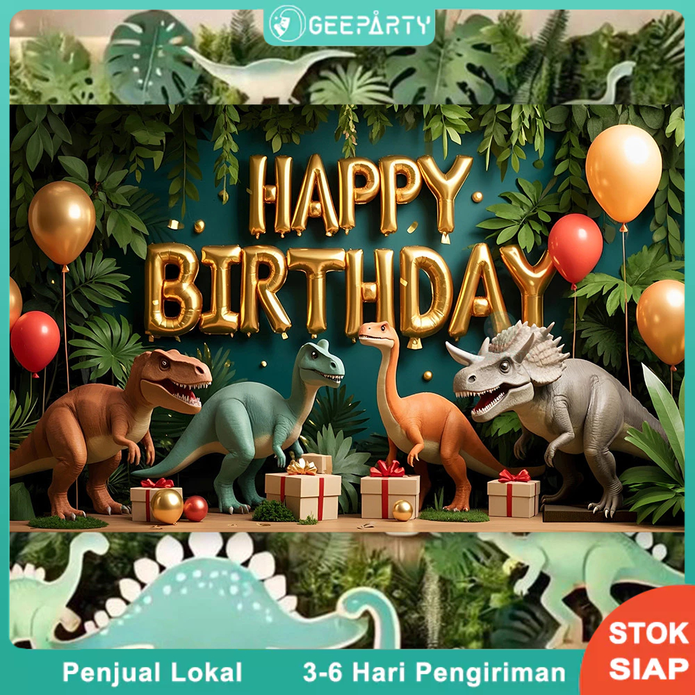 150*100cm Latar Belakang 3D Jurassic Selamat Ulang Tahun T Rex Untuk Latar Belakang Dekorasi Pesta Ulang Tahun Anak Laki-laki