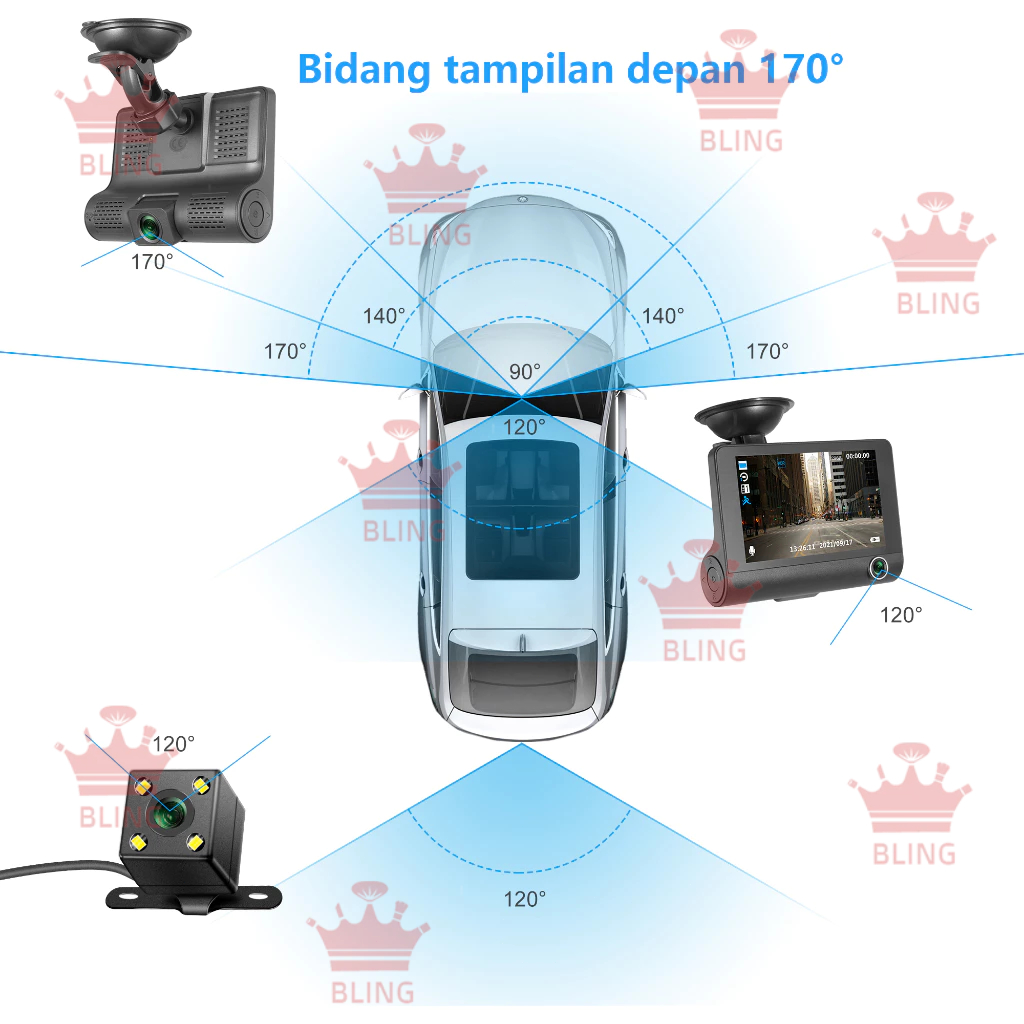 Jual Dashcam Mobil 3 Cameras 1080P HD 4.0 Inch Night Vision Loop ...