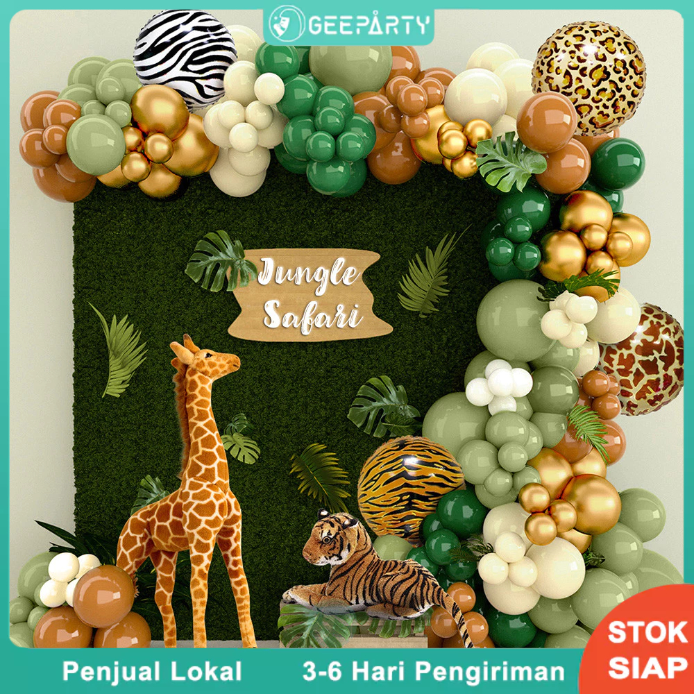 128 Pcs Balon Alpukat Hijau Coklat Balon Hewan 18 Inci Untuk Dekorasi Pesta Ulang Tahun Tema Safari Hutan