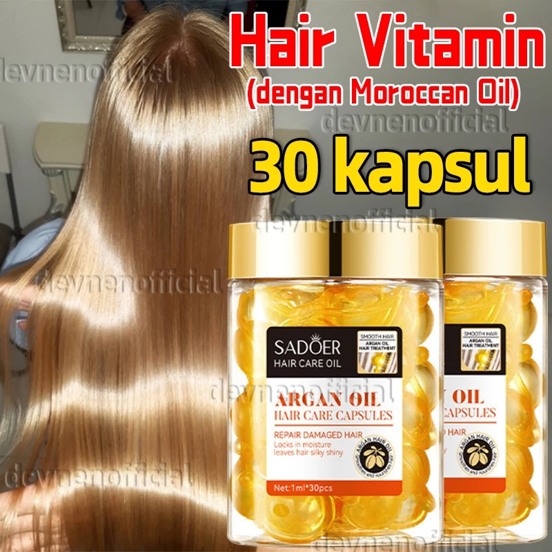 Jual 30 kapsul Hair Vitamin Kapsul (dengan Moroccan Oil) Serum Rambut ...