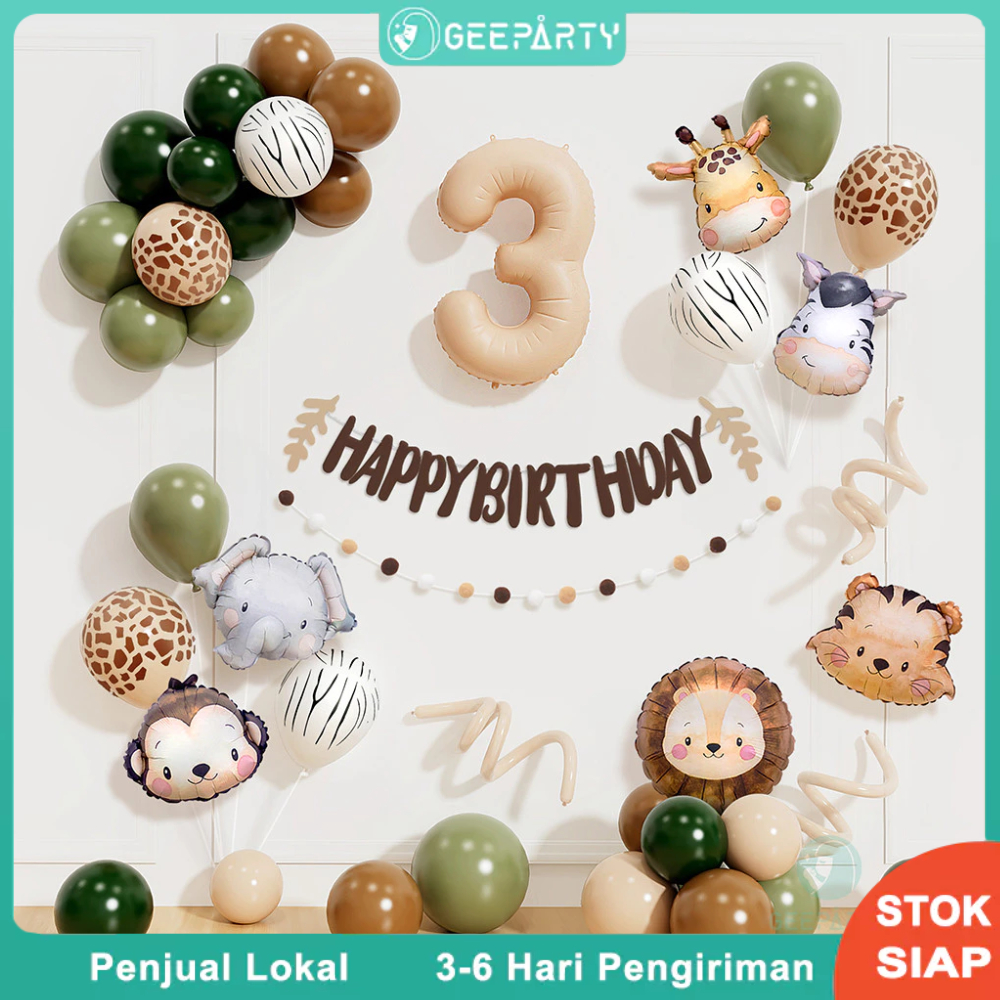 55 Pcs Set Balon Retro Kopi Coklat Balon 32 Inch Hewan Safari Karamel Felt Spanduk Untuk Dekorasi Pesta Ulang Tahun