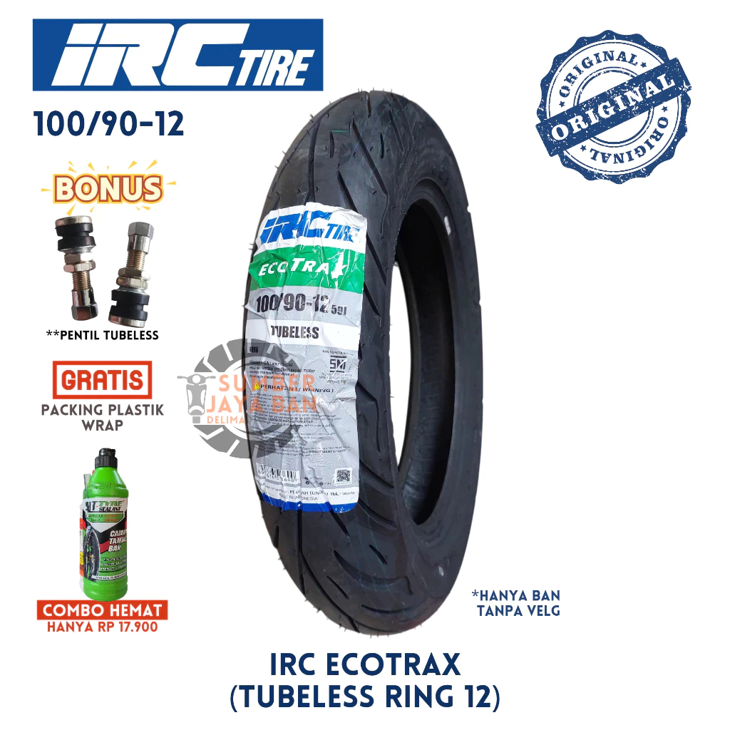 Jual IRC ECOTRAX Tubeless 100/90 12 100 Ring 12 Tubeless Tubbles Ban ...