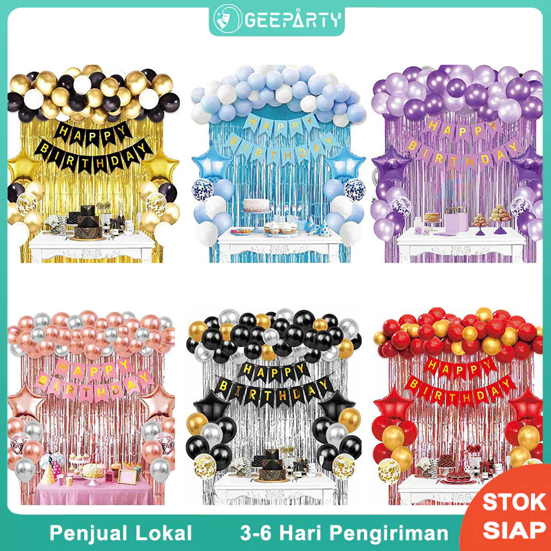 56 Pcs Tirai Foil Balon Multiwarna Set Spanduk Selamat Ulang Tahun Untuk Kebutuhan Pesta Pemotretan
