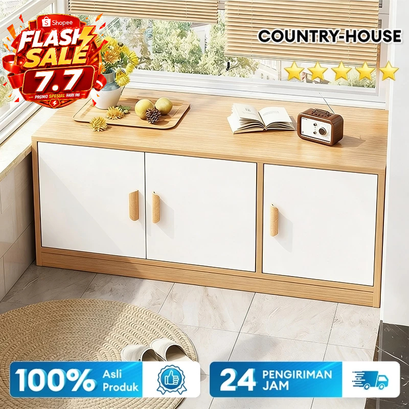 COUNTRY-HOUSE Lemari Jendela Kabinet Rendah Lemari Kayu Lemari Penyimpanan Multifungsi Lemari Kabinet 3 Pintu