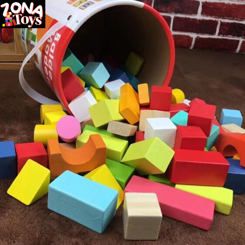 Jual Mainan Blok Susun Kayu Balok Bangunan Kayu 100Pcs Building Blocks ...