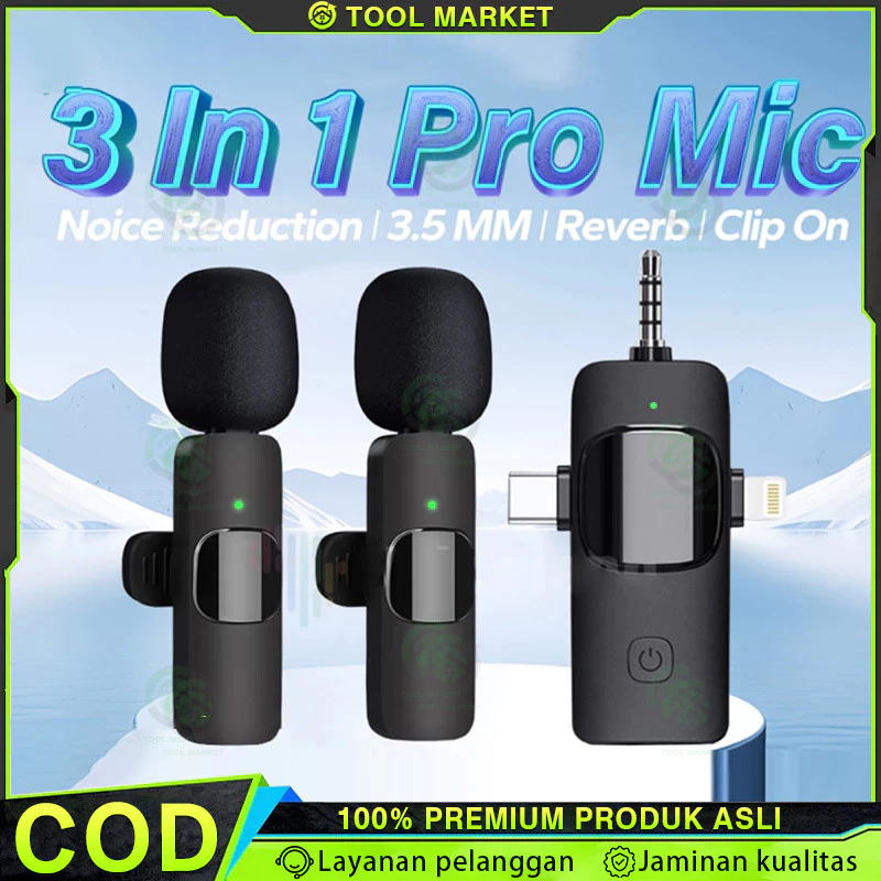 Jual 3 In 1 Pro Mic 3.5mm Mikrofon Nirkabel Lavalier Mic Portabel Audio ...