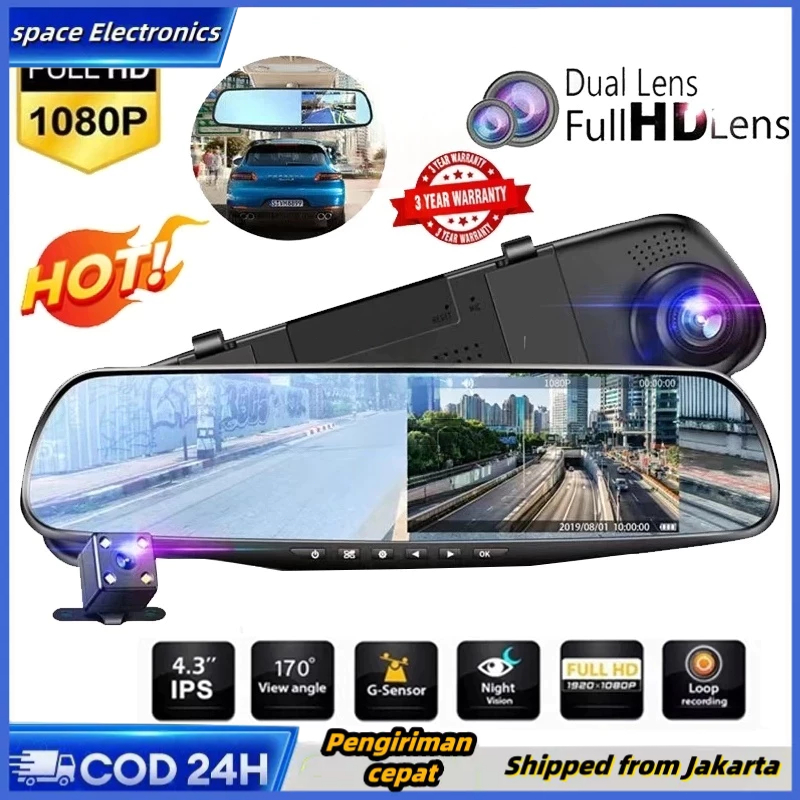 Jual Dash Cam Car DVR Camera 4.3 Inch Resolusi Touch Screen Rearview ...