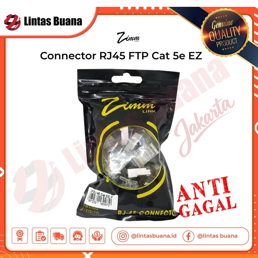 Jual Connector - RJ-45 FTP Cat 5e EZ Outdoor Zimmlink - 50pcs Konektor ...