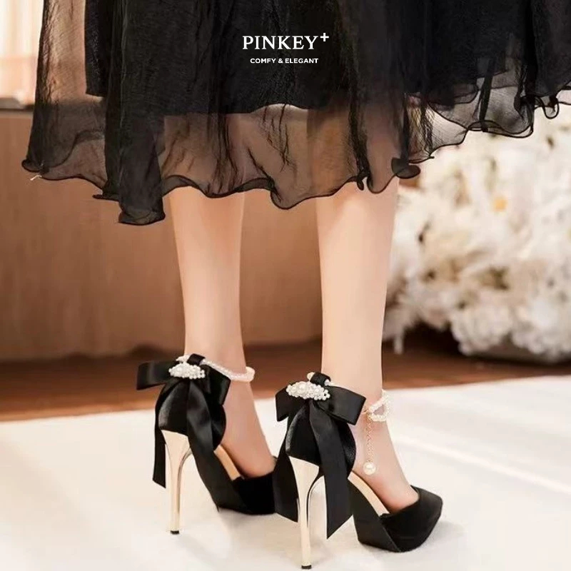 Jual PINKEY P410 Pearl Ribbon Heels Wanita Elegan – High Heels Party ...