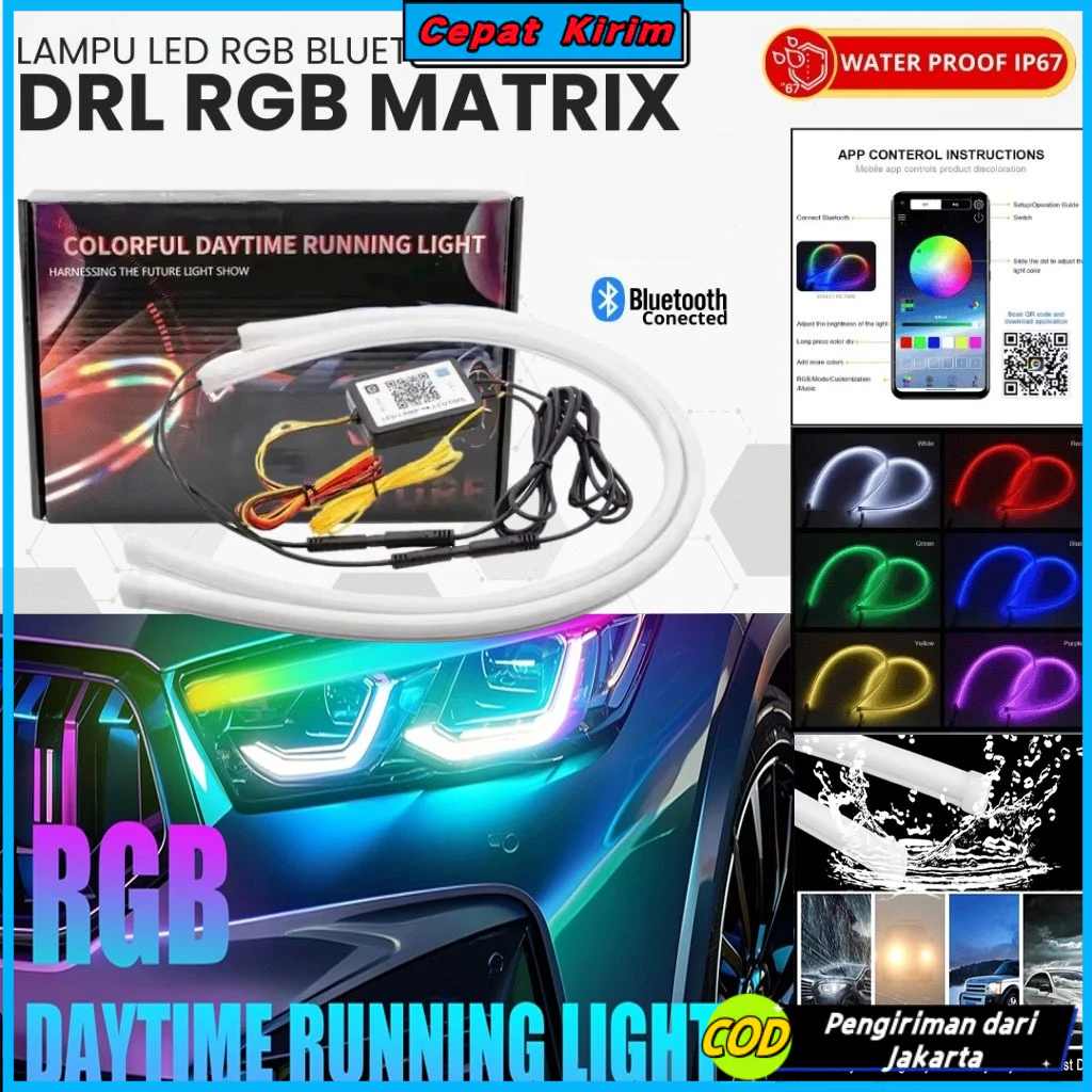 Jual LAMPU ALIS RGB UNIVERSAL MOTOR MOBIL - Lampu DRL RGB Bluetooth ...