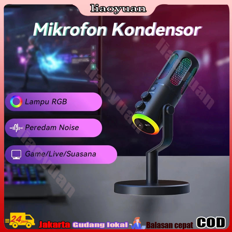 Jual RGB Microphone Condenser USB Type-C Mikrofon with RGB Dynamic Mic ...