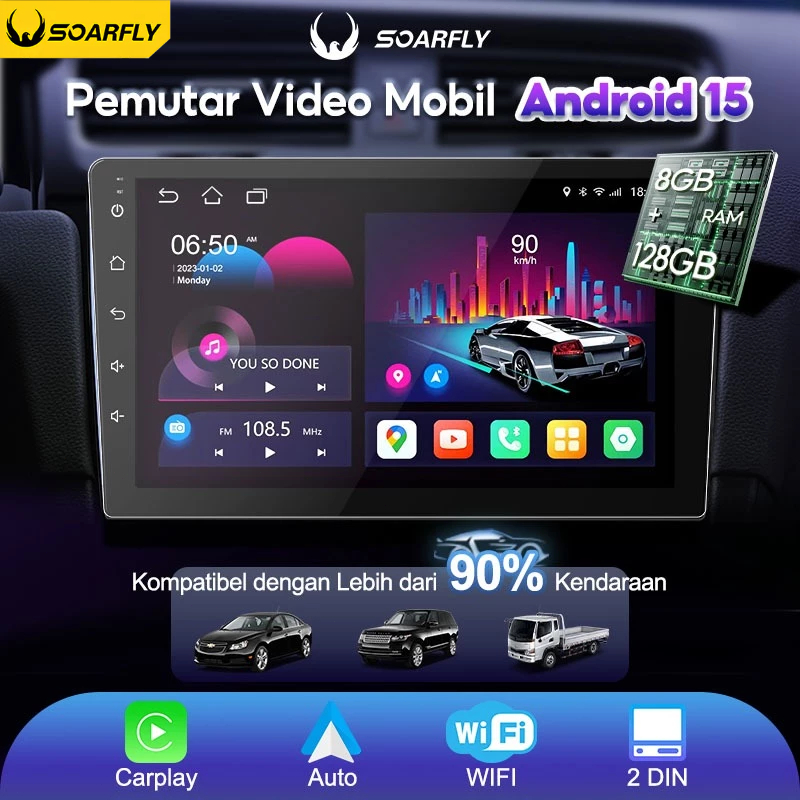 Jual SOARFLY Android15 Head unit Android 7/9/10 inci 8+128G Carplay ...