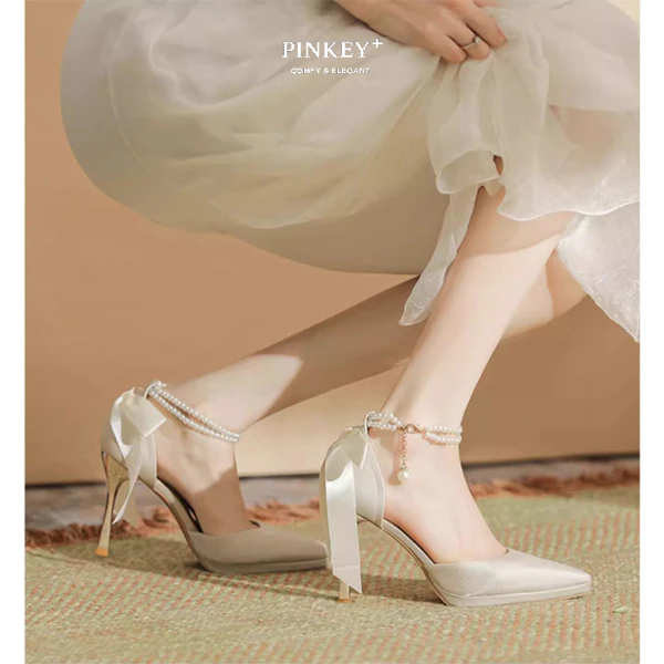Jual PINKEY P410 Pearl Ribbon Heels Wanita Elegan – High Heels Party ...