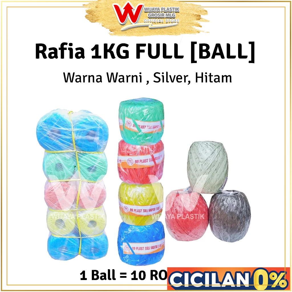 Jual [1 BALL] Tali Rafia Kiloan ( 1KG ) Warna/Hitam/Silver --- 10 Roll ...