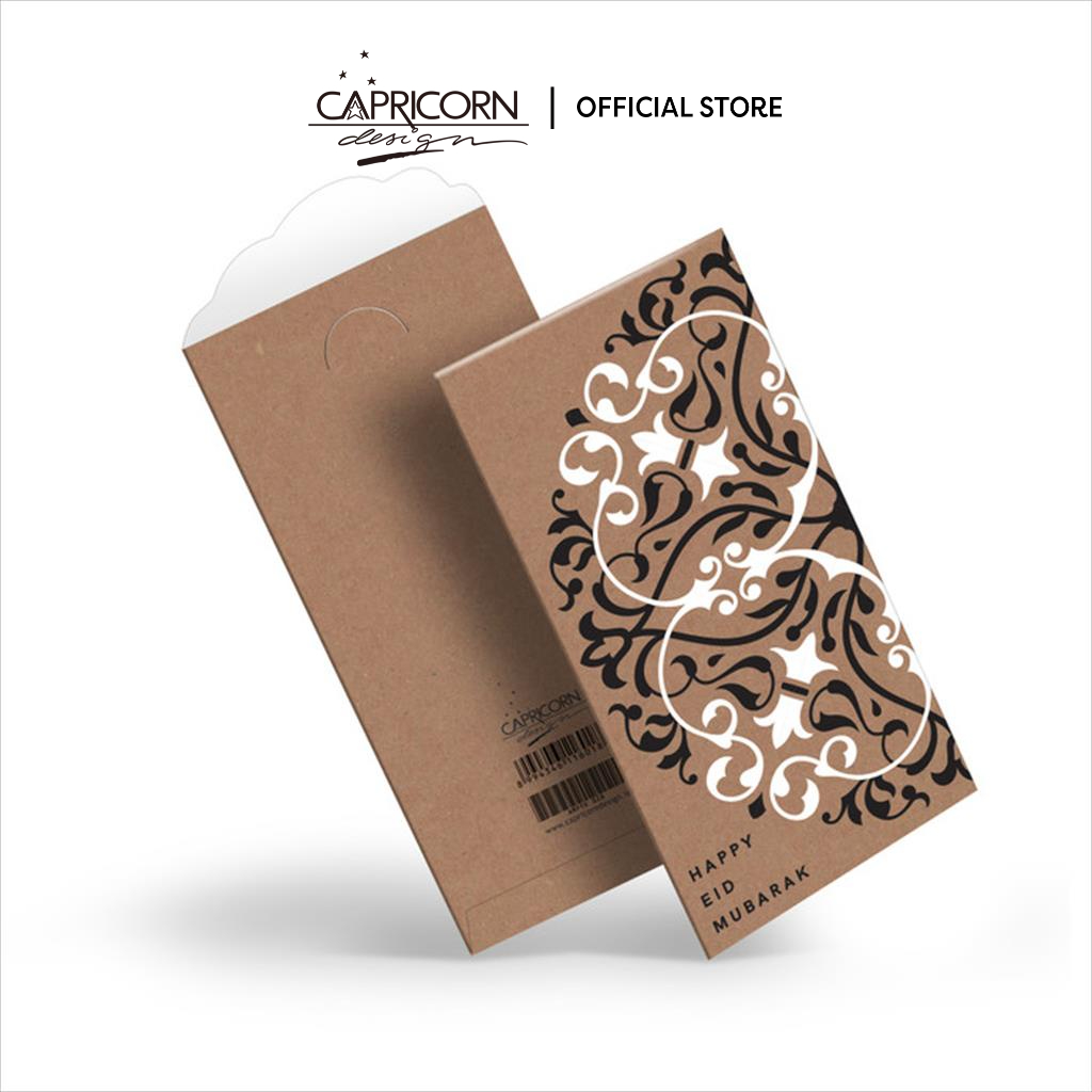 Capricorn Design Angpao Idul Fitri Eksklusif Isi 5 | Amplop Uang THR Coklat Ornamen Putih Premium - AMPFK 026
