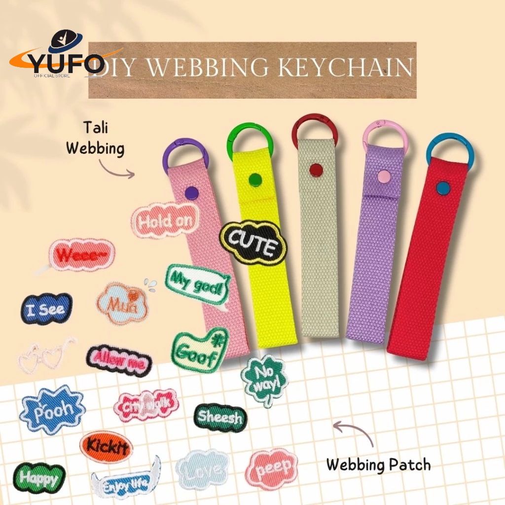 Jual DIY Tali Webbing Keychain iron on Patch Bordir motif lucu Webbing ...