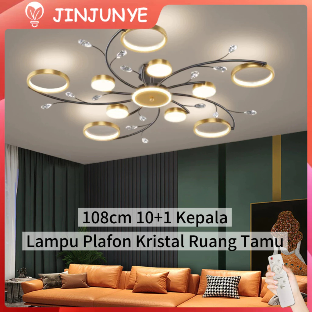 Jual Lampu Kristal Ruang Tamu 10+1 Kepala Hitam + Emas Remote Control ...
