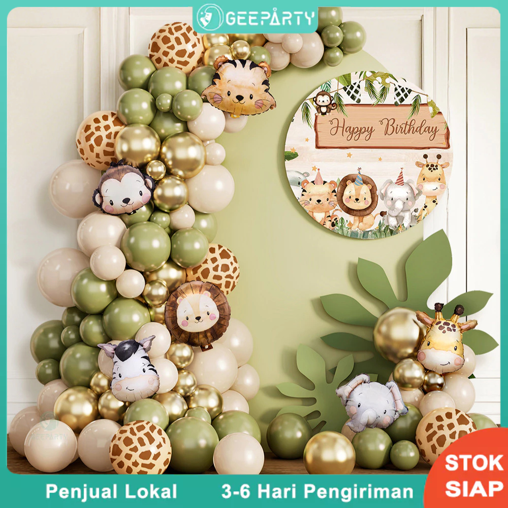 104 Pcs Balon Garland Pasir Putih Alpukat Sage Hijau Balon Foil Hewan Hutan Untuk Dekorasi Pesta Ulang Tahun Tema Safari