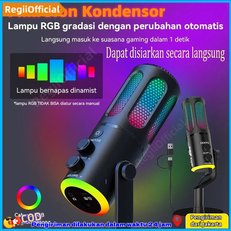 Jual [Barang spot]RGB Microphone Condenser USB Type-C Mikrofon with RGB ...