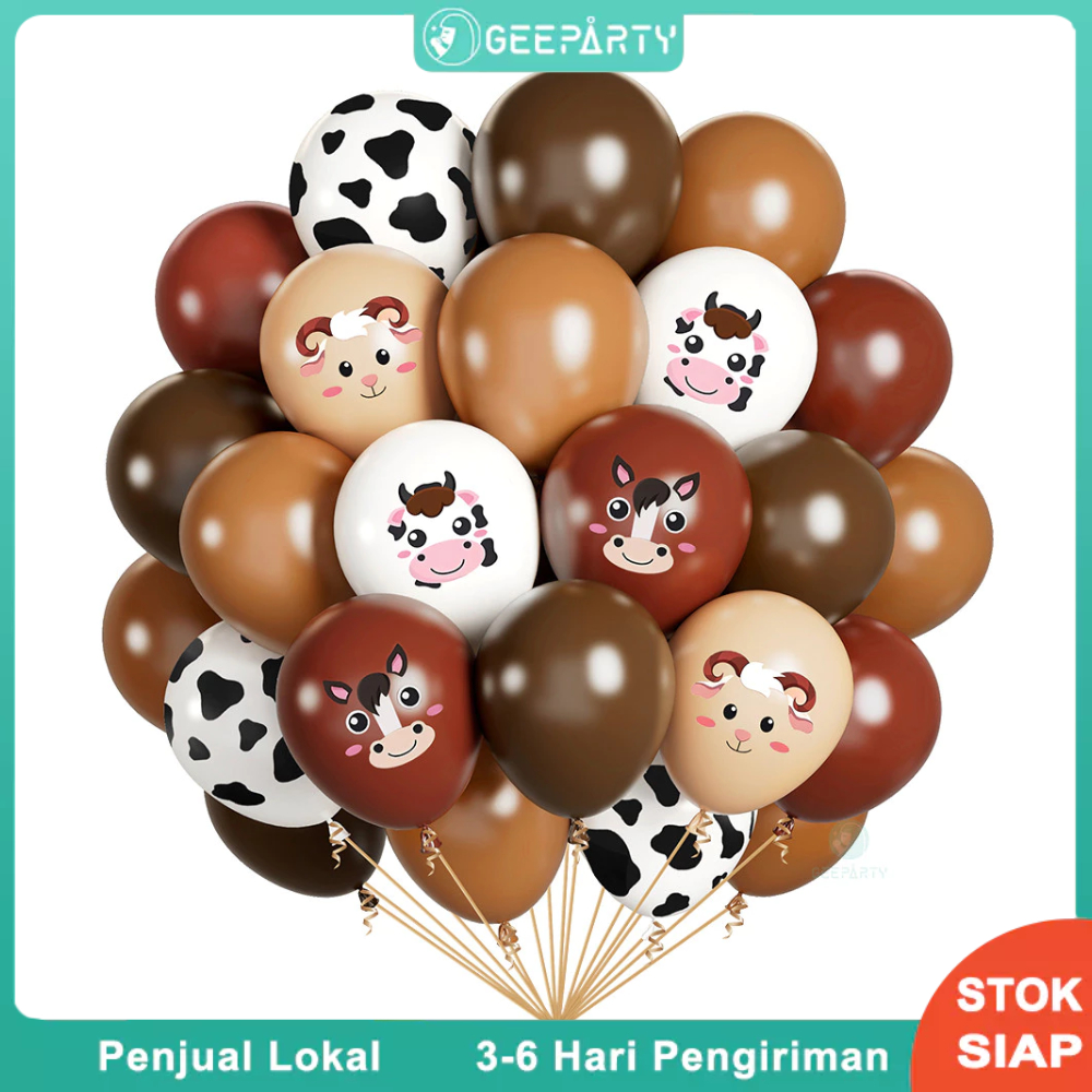 32pcs Sapi Coklat Merah Muda Set Balon Tema Koboi Hewan Ternak Untuk Dekorasi Pesta Ulang Tahun Anak
