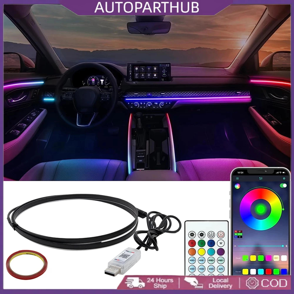 Lampu LED Ambience Light RGB Dashboard Interior Mobil colok USB + Remote Symphony Lampu Suasana Strip Akrilik Dekorasi Dasbor Sunroof