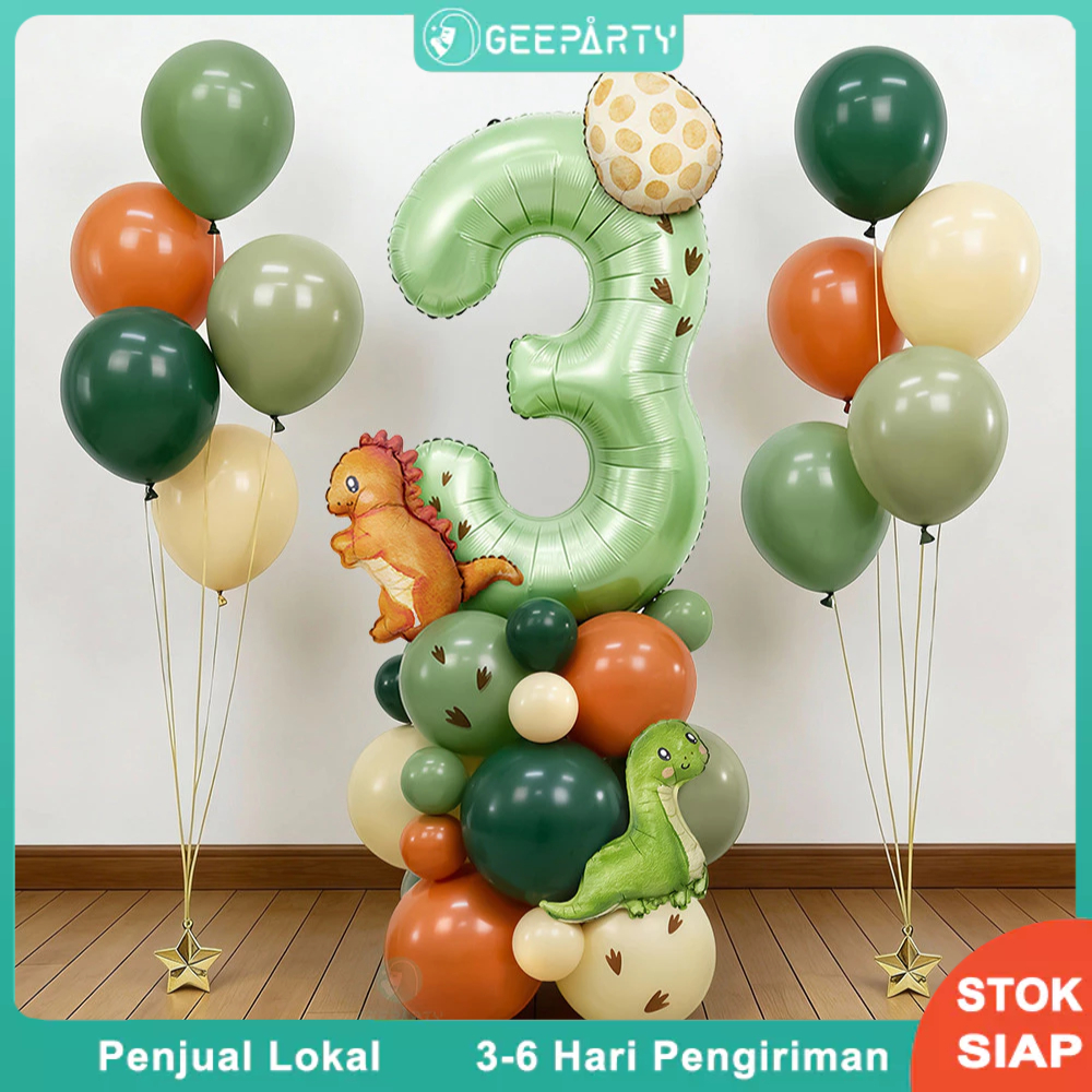 39 Buah Balon Foil T-Rex Baru Warna Hijau Sage Hijau Zaitun Untuk Dekorasi Pesta Ulang Tahun Anak-Anak Tema Dinosaurus