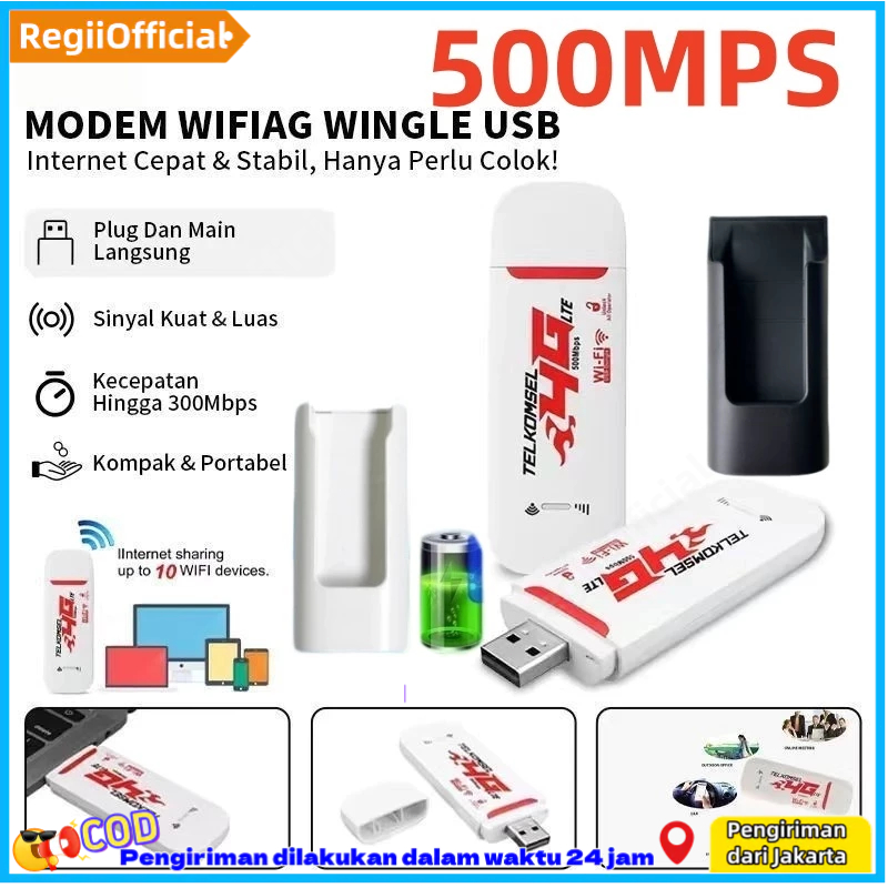 [500Mbps] Modem Wifi 4G Wingle USB Mifi All Operator 500Mbps Modem WIFI USB 4G LTE Wi-Fi portabel All Operator LTE Modem USB Modem Mifi PC Laptop Ponsel Support 10 Devices