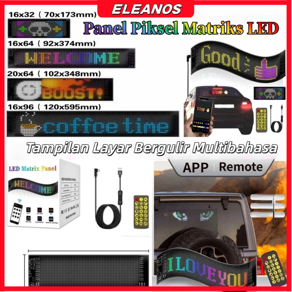 Jual Autentik LED Matrix Panel Mobil Sign Source Bluetooth Lampu RGB ...