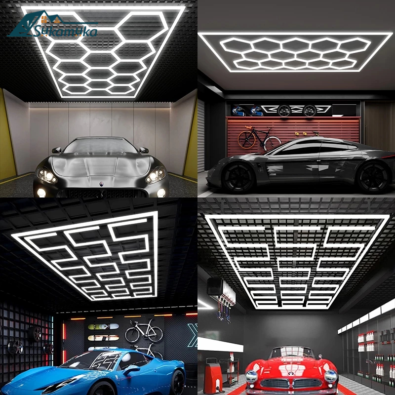 Garansi Gratis Lampu Garasi LED Cahaya Putih 672W Lampu Kantor Lampu Cuci Mobil Honey Comb DIY Car Workshop Ceiling Hexagon Lights Lampu Detailing Mobil JSU