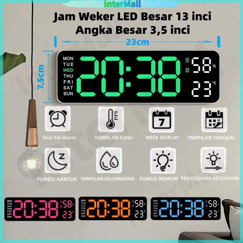 Jual Jam Meja Digital Jam Dinding LED Angka Besar Alarm Suhu Temperatur ...
