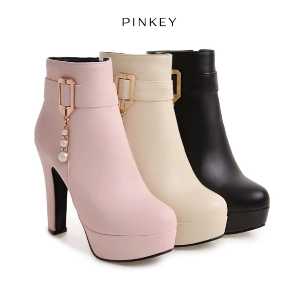 Jual PINKEY P115 Boots Wanita Heels Platform 11cm Premium – Black ...