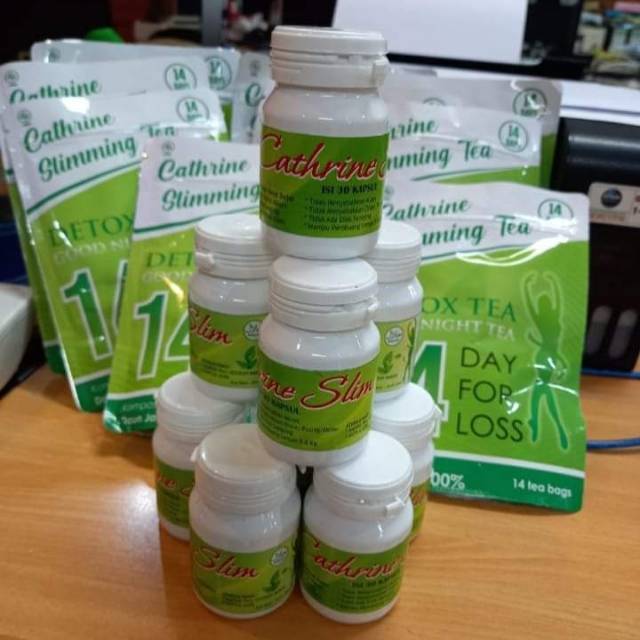 Catherine Slim Paket 1 Bulan – 2 Teh + 2 Botol Obat Diet Herbal