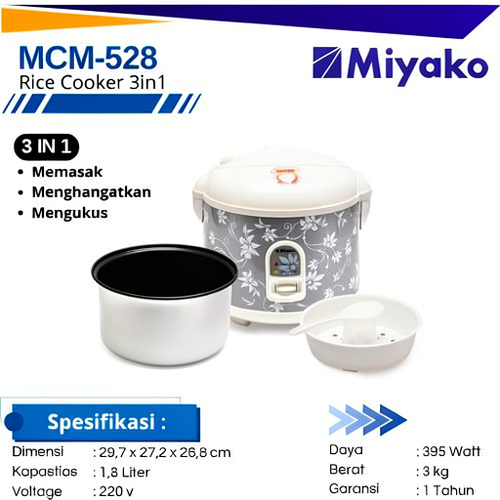 MIYAKO MCM 528 - Rice Cooker  – Magic Com 1.8 Liter 3in1 395 Watt