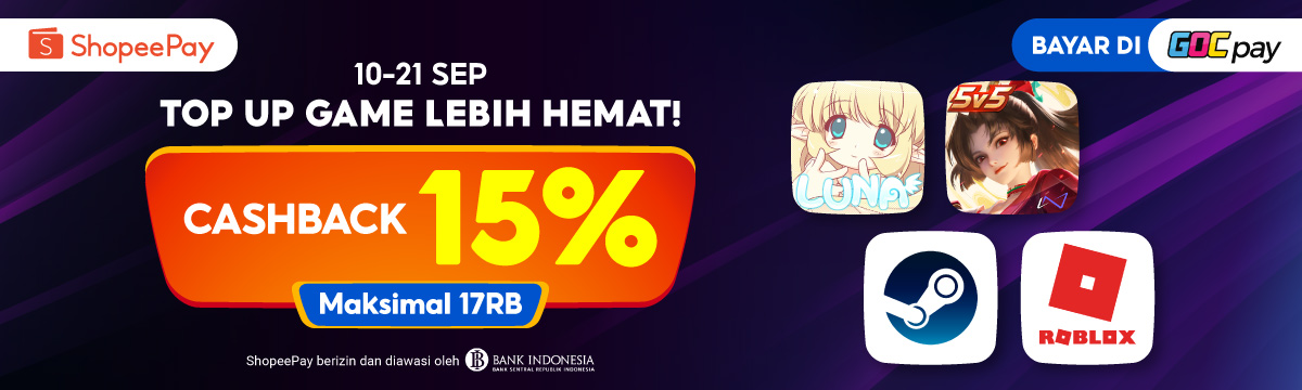 Top up game di GOCpay dengan ShopeePay, dapatkan cashback s/d 17RB!