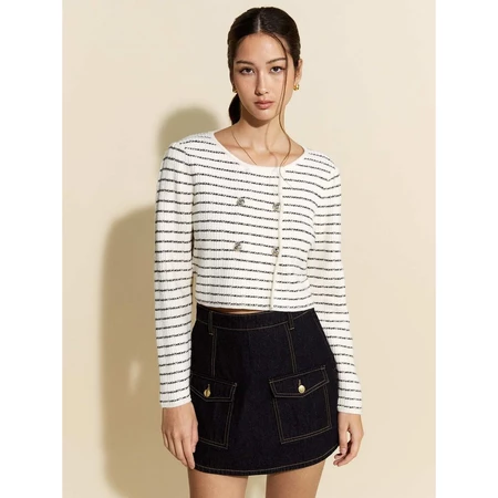 Tweed Double-Breasted Stripe Cardigan