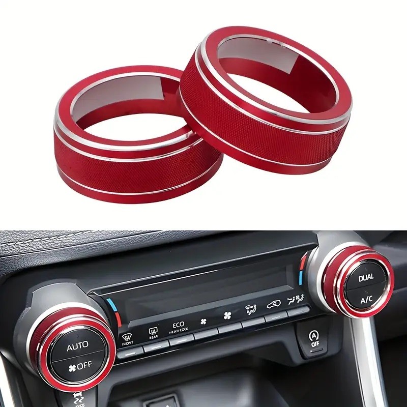 Red AC Knob Button Ring Covers – For 2019-2022 Toyota RAV4 (Pair, Aluminum Alloy)