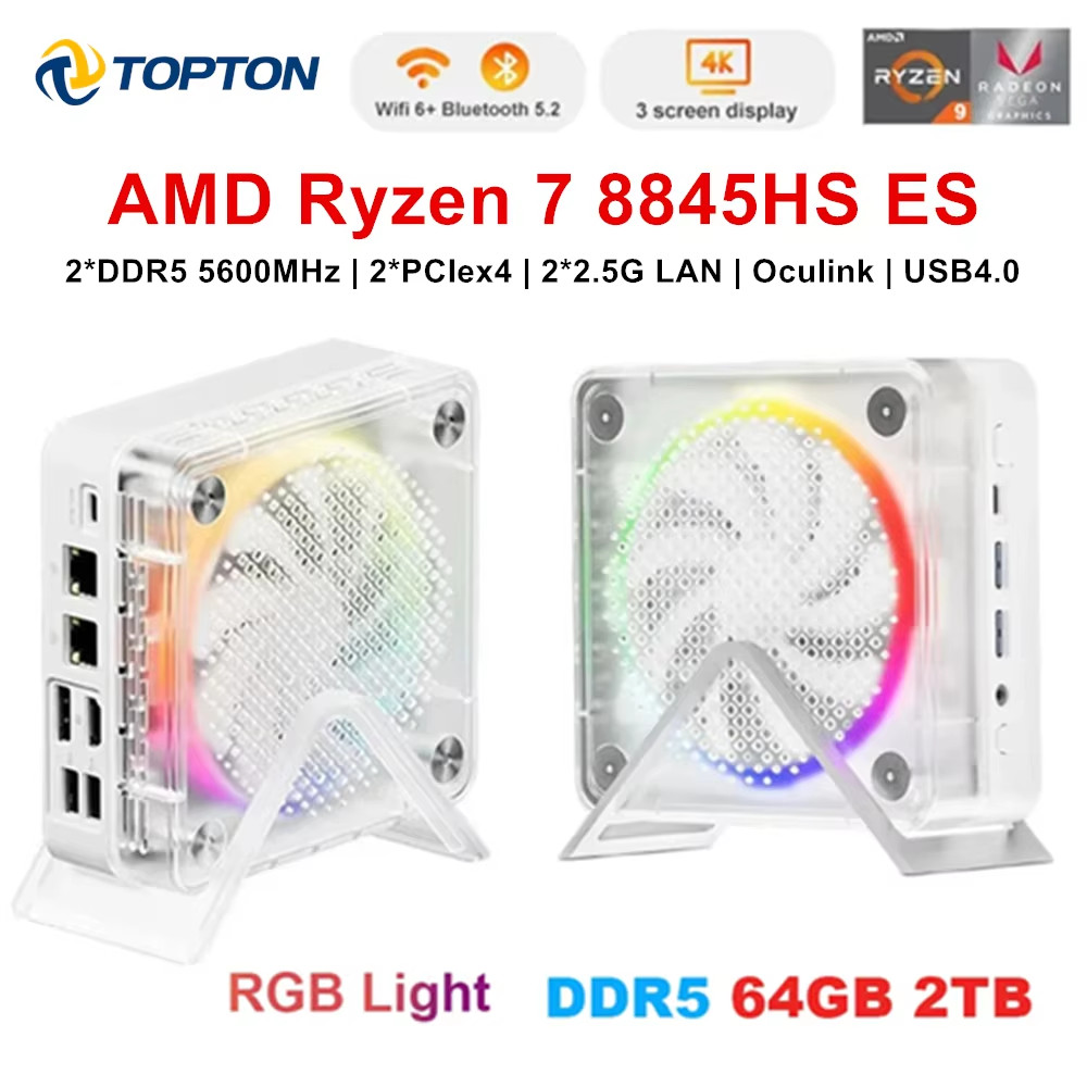 Jual Topton Mini Gaming PC D7 AMD Ryzen 7 8845HS ES Oculink 2*2.5G LAN ...