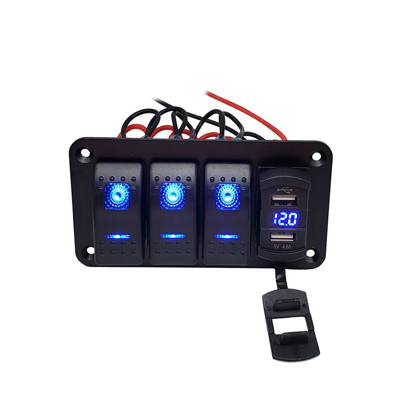 Jual EXCLUSIVE/ 4 Gang Marine Boat Rocker Switch Panel Dual USB Port ...