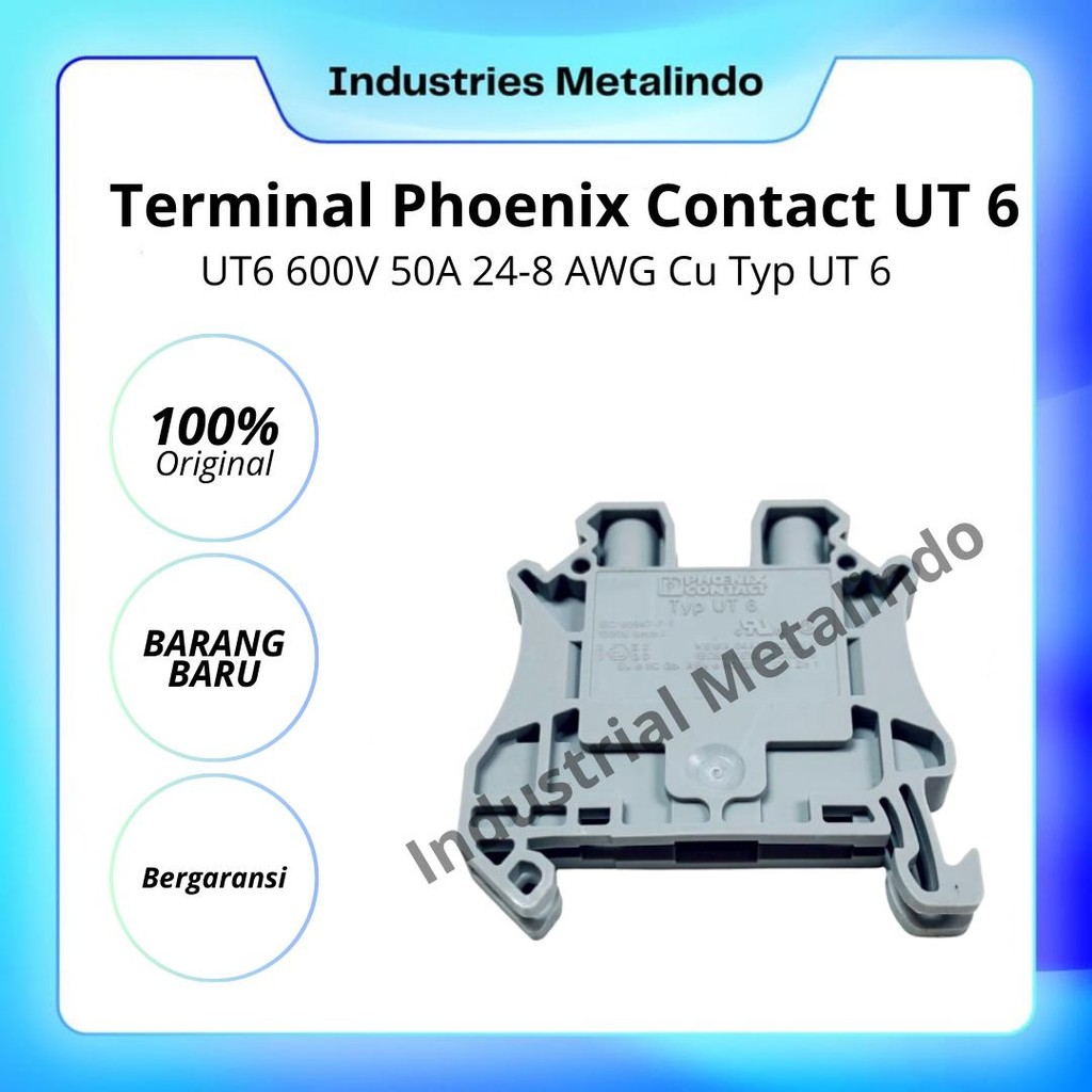 Jual Terminal Phoenix Contact UT 6 UT6 600V 50A 24-8 AWG Cu Typ UT 6 ...
