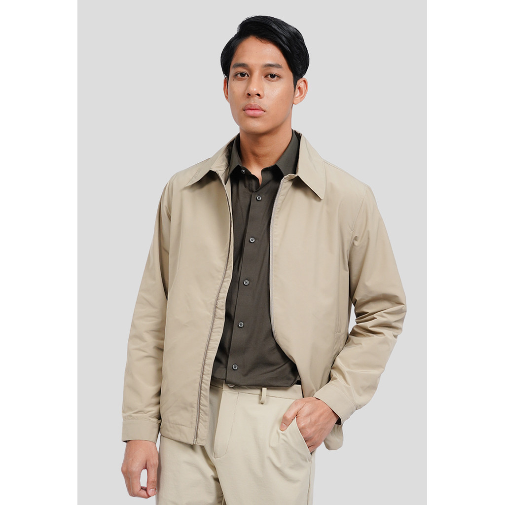 Jual Executive Slim Fit Collar Jacket with Zipper Taupe | Shopee Indonesia