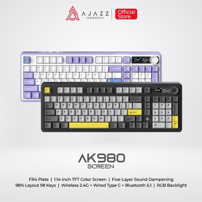 Jual Ajazz AK980 98% Mechanical Keyboard Three Mode RGB with 1.14-inch ...