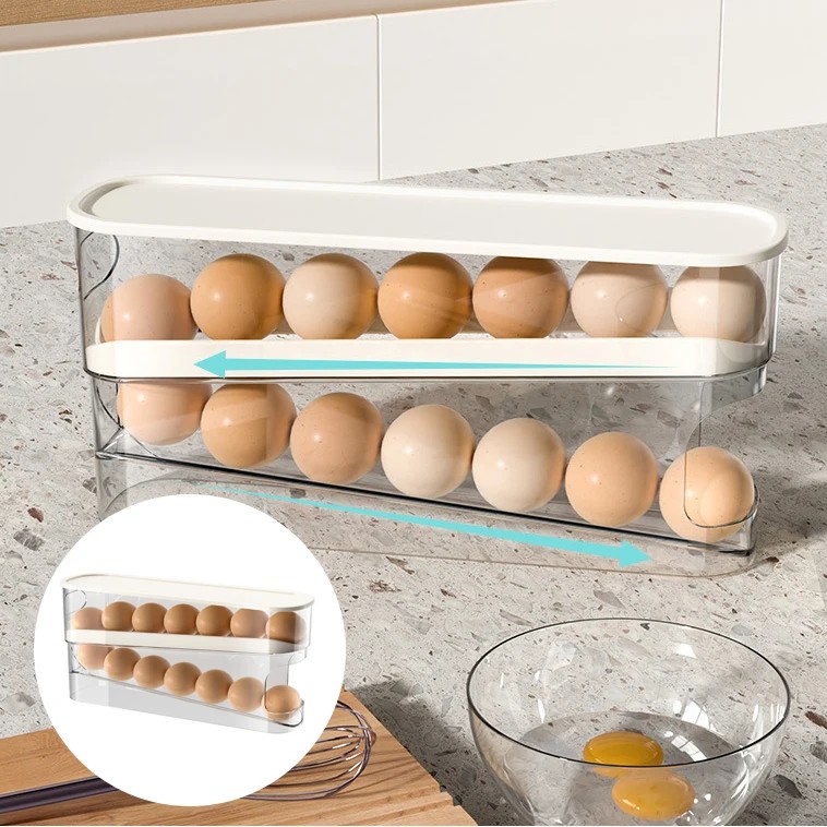 Jual Double Layer Rolling Egg Dispenser Refrigerator Egg Storage Box ...