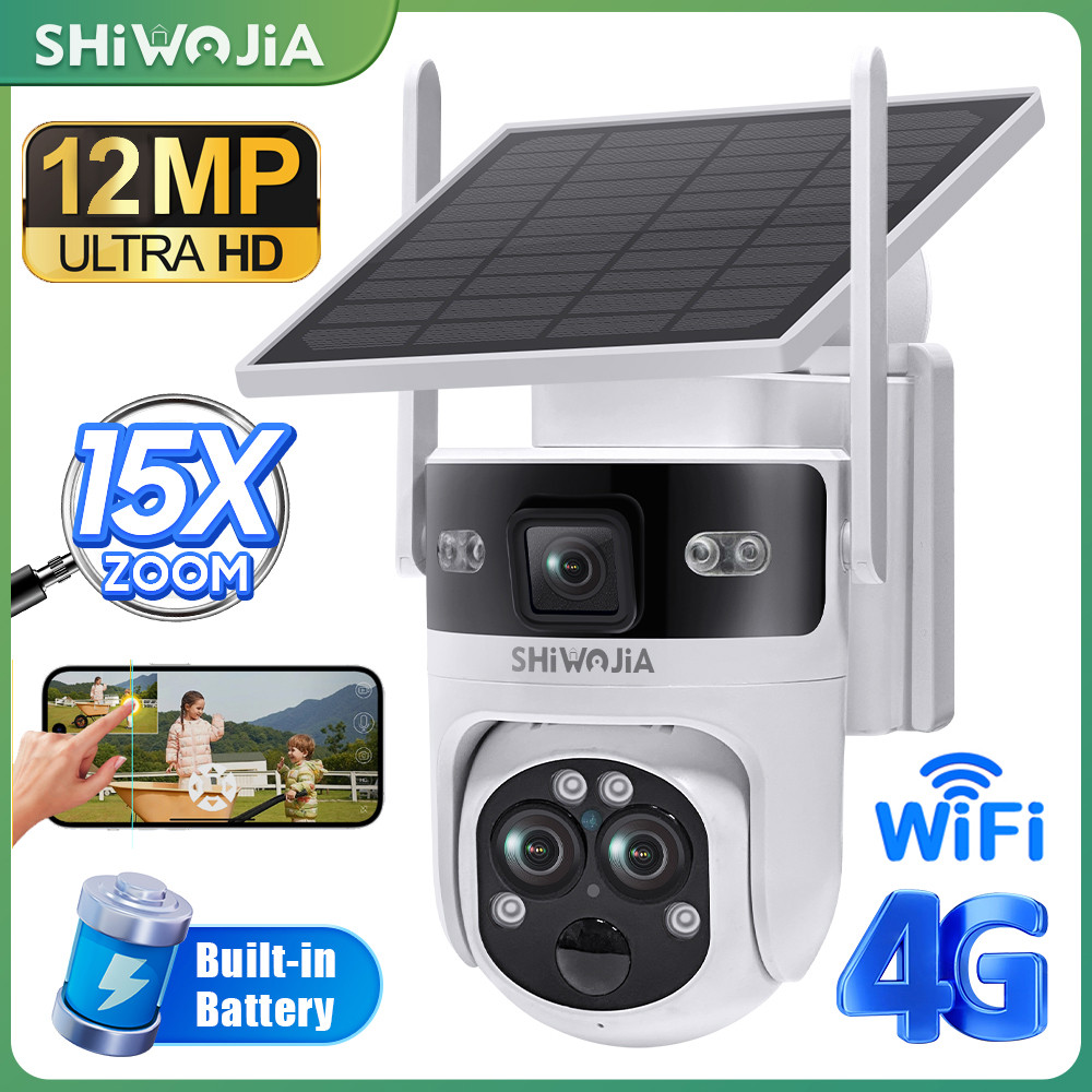 Jual SHIWOJIA 12MP 6K 15X ZOOM Solar Camera 4G SIM/WIFI Three Lens ...