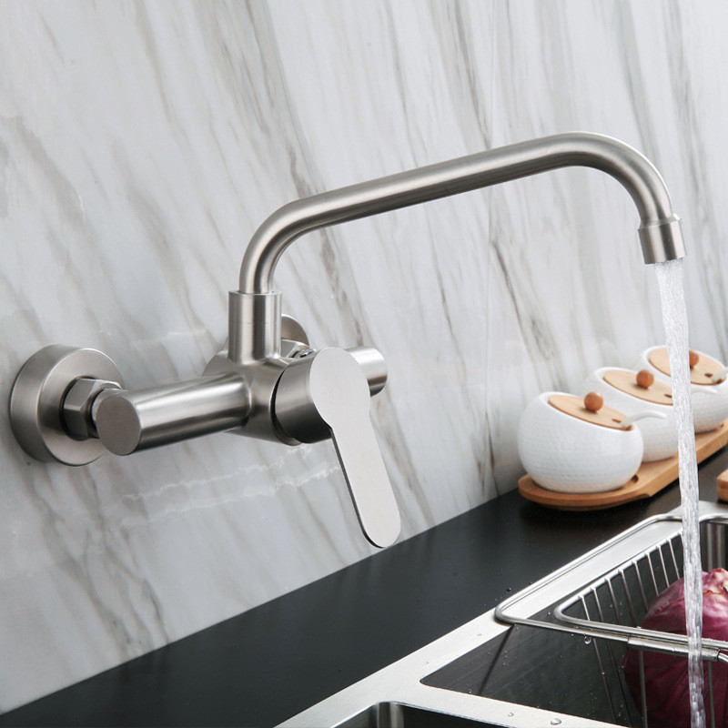 Jual Kitchen Faucet Sprayer Stainless Steel Double Hole Wall Mounted ...